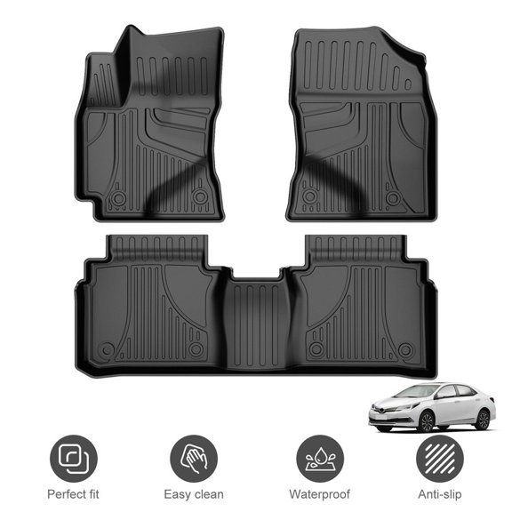 All‑Weather Floor Liners for Toyota Corolla Sedan 2014‑2019, Custom Fit TPE Floor Mats Full Front & Rear Set (Not for Hatchback)