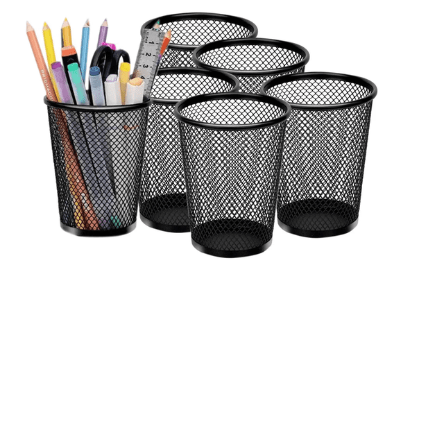 6 Lapiceros Metal P/ Escritorio Porta Lapices Y Plumas Malla Xtellar negro