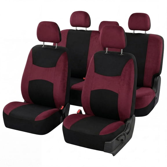 FH Group Universal Fit Flat Cloth Car Seat Covers, Full Set w/ Trimmable Rubber Floor Mats