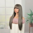 thumbnail image 5 of Phocas Long Grey Wigs for Women 26inch Natural Straight Long Wig with Bangs, 5 of 5