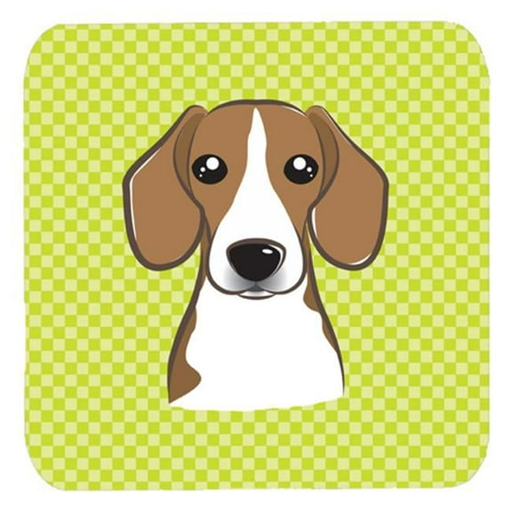 3.5 x 3.5 In. Checkerboard Lime Green Beagle Foam Coasters, Set Of 4