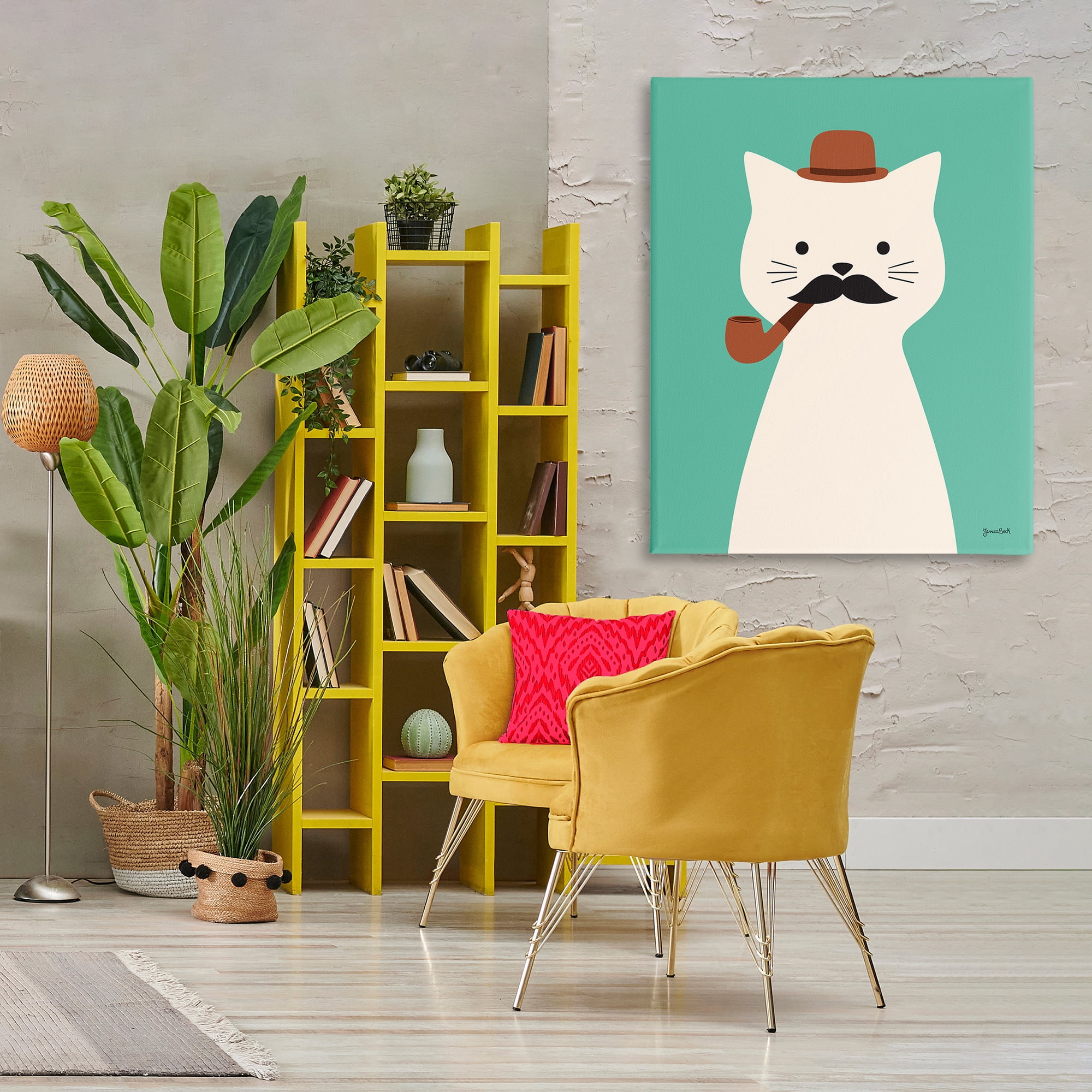 Stupell Industries Cat Smoking Pipe Animals Painting Wrapped Canvas Art Print Wall Art, 36 x 48