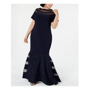 Angle View: XSCAPE Womens Navy Short Sleeve Full-Length Mermaid Formal Dress Plus Size: 14W
