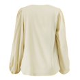 thumbnail image 3 of Women's Solid Color Long Sleeve V Neck Pleated Casual Shirt Blouses for Women plus Sizes Women Light Blouses Sports Jackets for Women Extra Long plus Size plus Size Straps plus Size Winter Tops for, 3 of 4