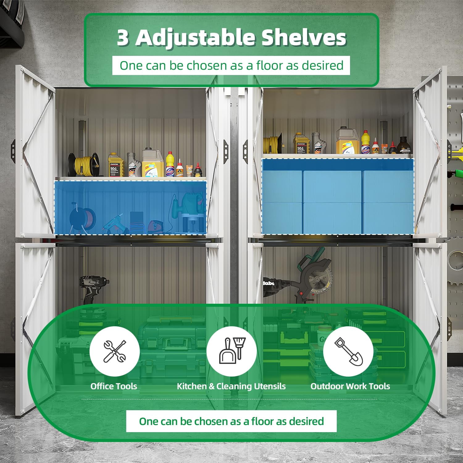 YODOLLA 2.5'x 3.5' Outdoor Metal Storage Cabinet with Locking Doors and Adjustable Shelves for Home, Office,Garden(White)