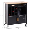 thumbnail image 3 of HOMCOM Portable Kitchen Trolley with Bamboo Top Storage Cabinet and Wine Rack (Black ), 3 of 10