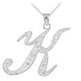 thumbnail image 1 of 14K WHITE GOLD LETTER SCRIPT "K" DIAMOND INITIAL PENDANT NECKLACE - Pendant with 18" chain, 1 of 1