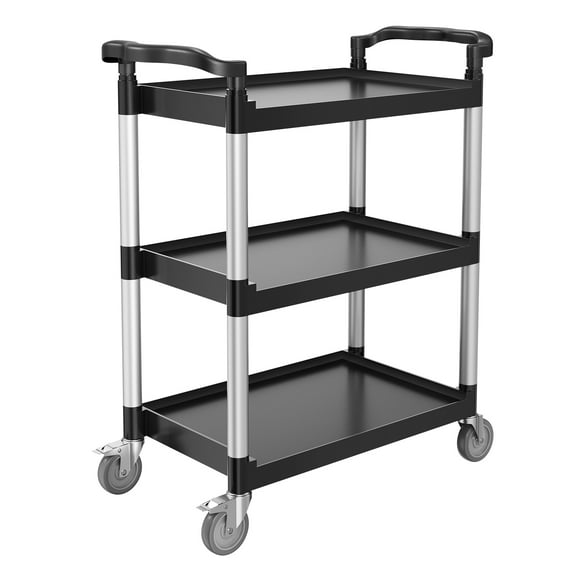KFFKFF Service Trolley, Supports up to 300 lbs, Tri-level Plastic Trolley with Omni-directional Wheels (2 with Stopping Mechanism), 24.4 x 16.1-inch Serving Cart for Storage Facilities, Workplaces