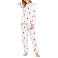 thumbnail image 6 of MODA NOVA Junior's Printed Long Sleeve Winter Flannel Pajama Sets Small Strawberry printed, 6 of 7