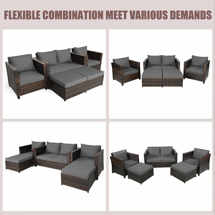 Aimee Lii 5 Pieces Patio Cushioned Rattan Furniture Set, Rattan Outdoor Furniture, Gray Aimee Lii 5 Pieces Patio Cushioned Rattan Furniture Set, Rattan Outdoor Furniture, Gray