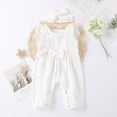 thumbnail image 2 of mgoYE Baby Girl Clothes Outfits Infant Summer Romper Cotton Linen Preemie Newborn Essentials Photography with Headband(White,0-6 Months), 2 of 9
