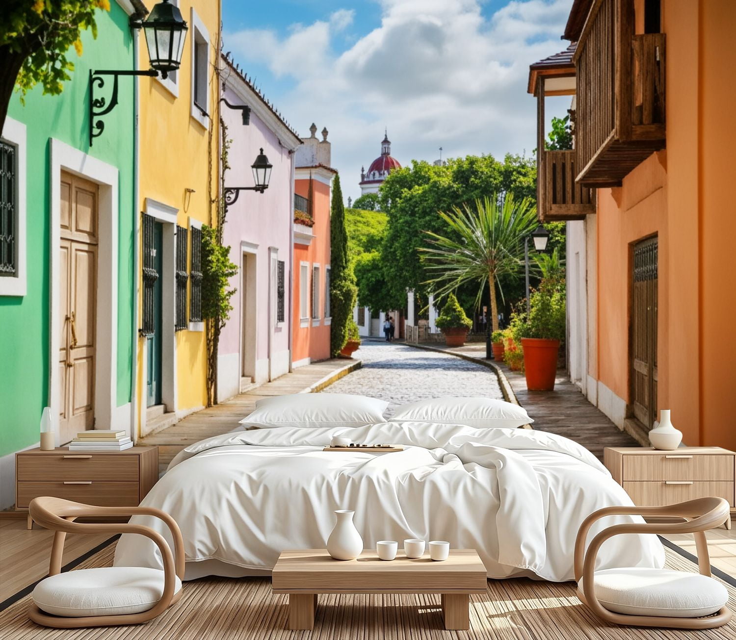 Wall Mural Peel and Stick colorful street old san juan puerto rico town scenery Self-Adhesive Wallpaper Removable Wall Decal Wall Sticker Home Decor for Living Room Bedroom 100"x144"