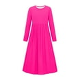thumbnail image 3 of OGLCCG Girls Fall Maxi Dress Long Sleeve Crew Neck Loose Casual Flowy Pleated Maxi Dress with Pockets Solid Color Holiday Dresses 4-14 Years, 3 of 5