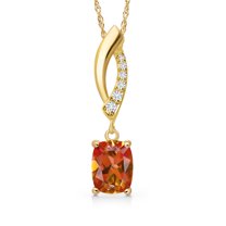 Gem Stone King 14K Yellow Gold Ecstasy Mystic Topaz and Lab Grown Diamond Pendant Necklace for Women | 1.03 Cttw | Gemstone November Birthstone | Cushion 7X5MM | With 18 inch Chain