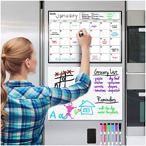 Magnetic Dry Erase Calendar Blank Board Refrigerator With 4 Markers and Eraser 