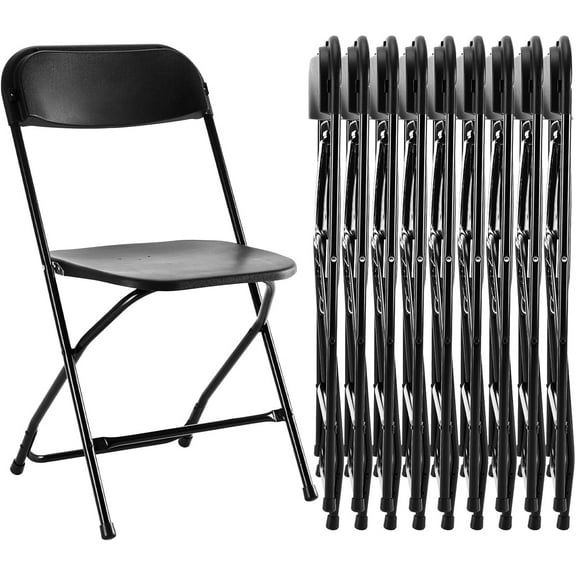 10 Pack Black Plastic Folding Chairs, Steel Frame Stackable Event Chairs for Indoor Outdoor Use, Weddings, Parties, Offices