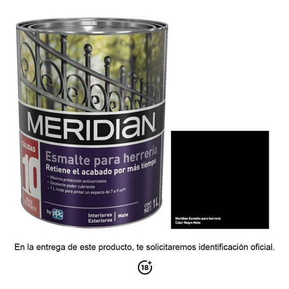 Esmalte Meridian Anticorrosivo Negro Mate 1 Litro