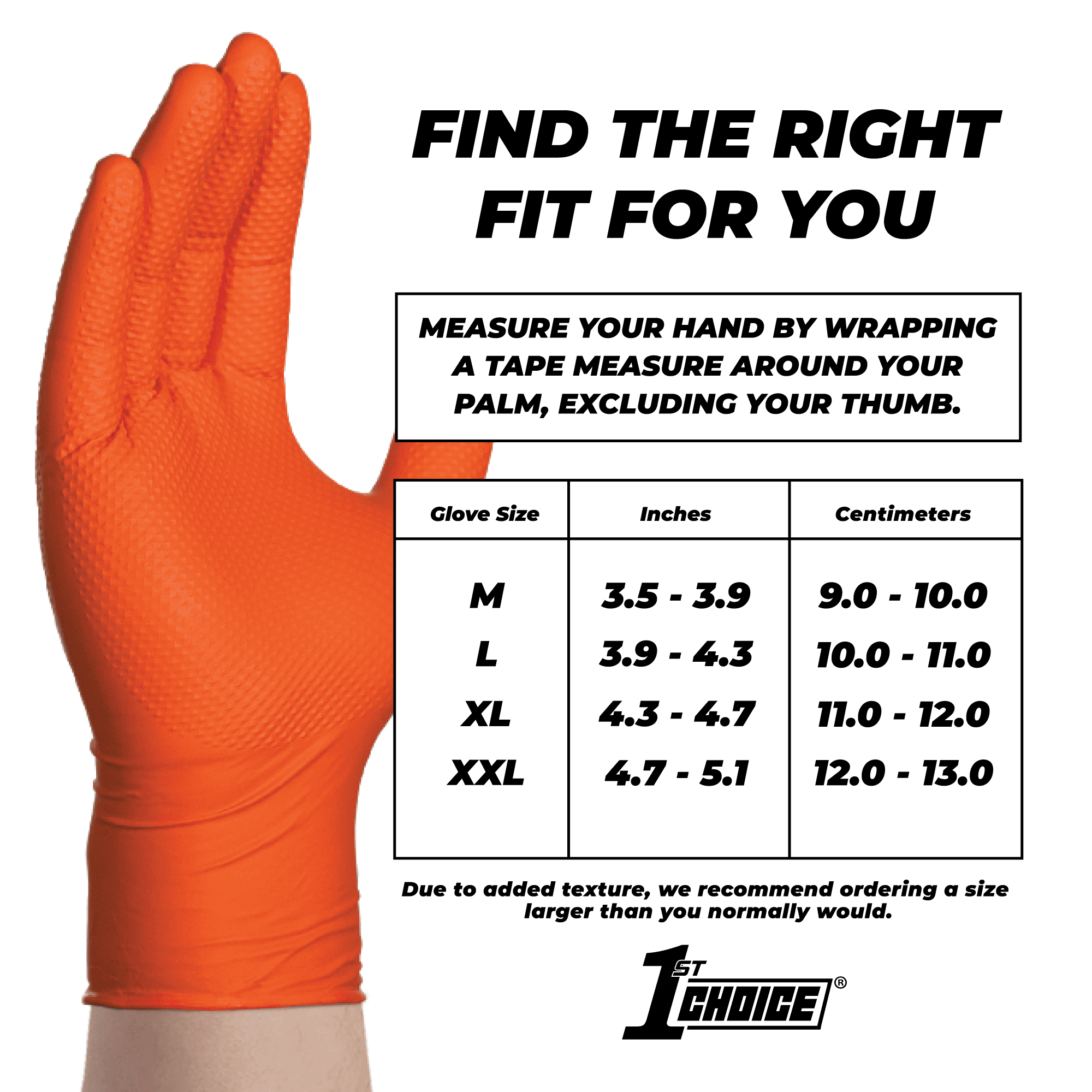 1st Choice Orange Disposable Nitrile Gloves Size Large, 1000 Count, Diamond Grip