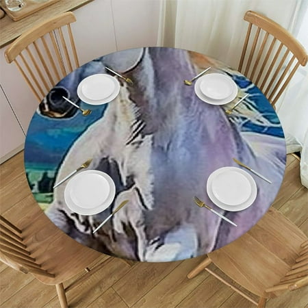 

Patifu Horse Mountains Field Round Tablecloth Stain-Resistant Washable 100% Polyester for Home Kitchen Outdoor Decoration 42 -46