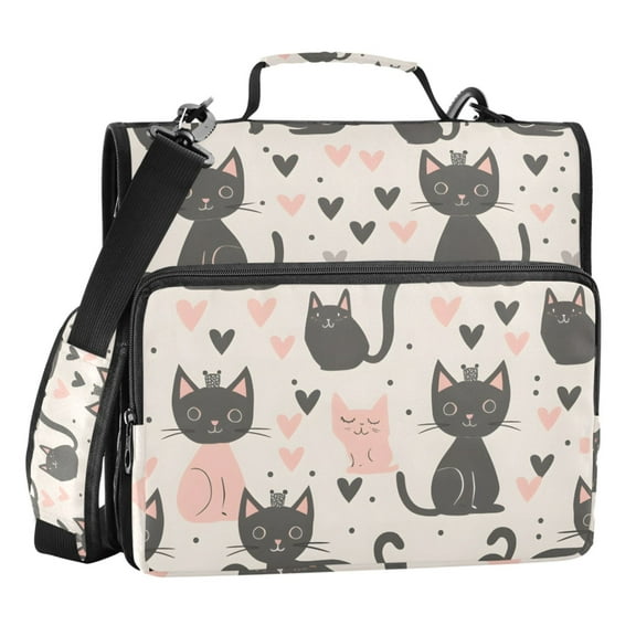 ALAZA Zipper Binder Cute Cats and Heart 3 Ring Trapper Keeper File Folder Organizer Bag