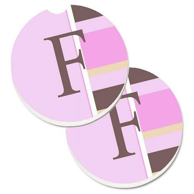 Carolines Treasures CJ1005-FCARC Lettre F Initiale Monogramme Rayures Roses Ensemble de 2 Porte-Gobelets sous-Verre de Voiture