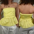 thumbnail image 2 of Gupgi Women Peplum Tube Top Solid Color Strapless Ruffle Bandeau Shirts Off Shoulder Ruched Tops, 2 of 8