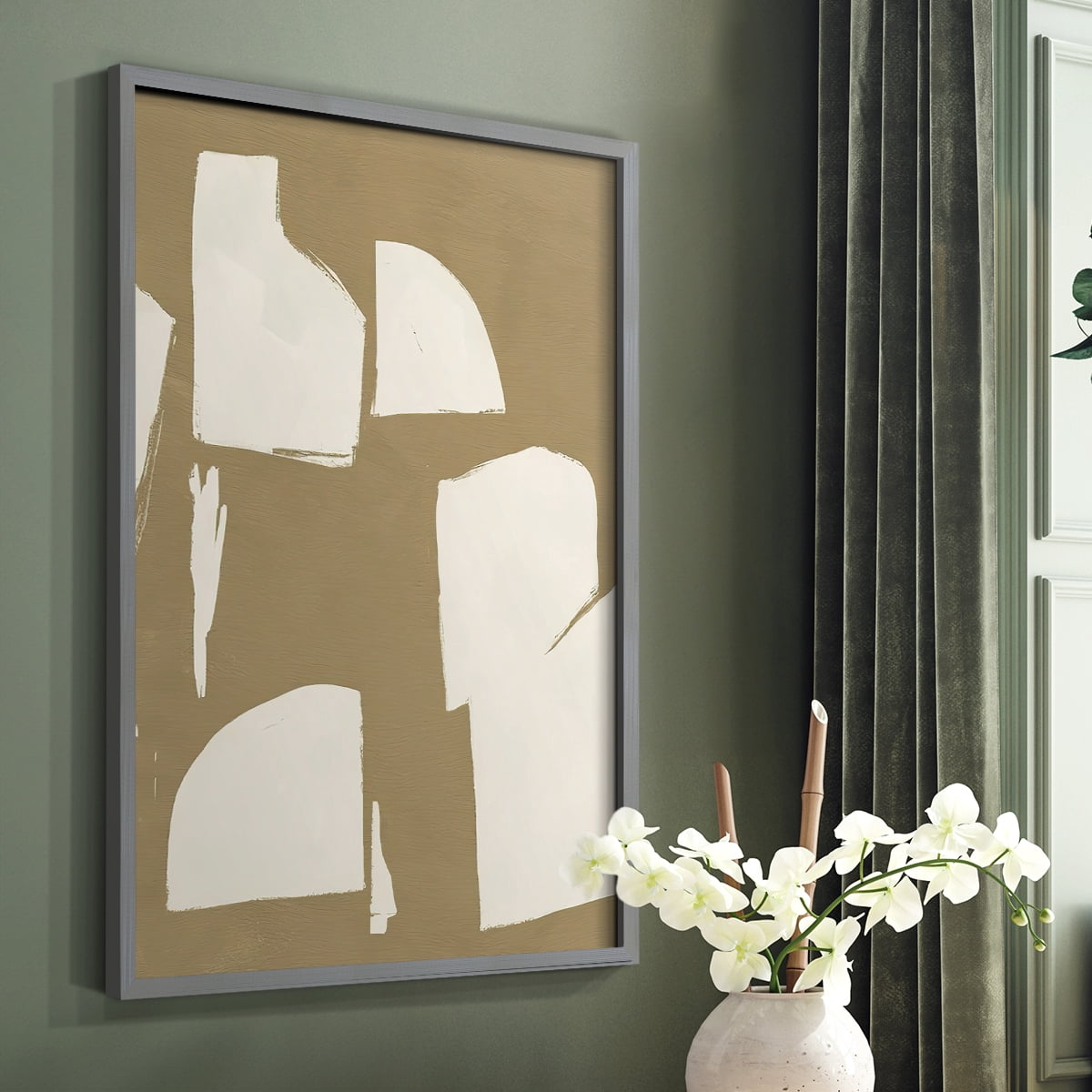 Chunky Abstract IV Framed Print in Gray Solid Wood Framed Print No Nail Hanging
