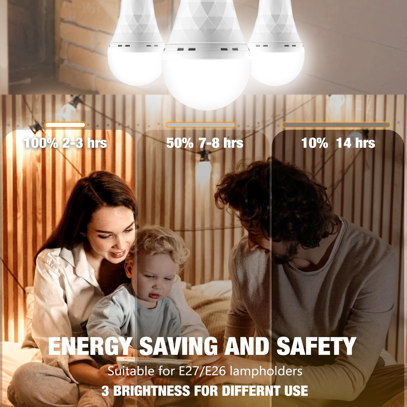 4 Pack Emergency Rechargeable Light Bulbs,Battery Operated Backup Light Bulb for Power Outage Camping Outdoor Hurricane 9W E27 6500K 1200mAh White Equivalent Self-Charging LED Light Bulbs