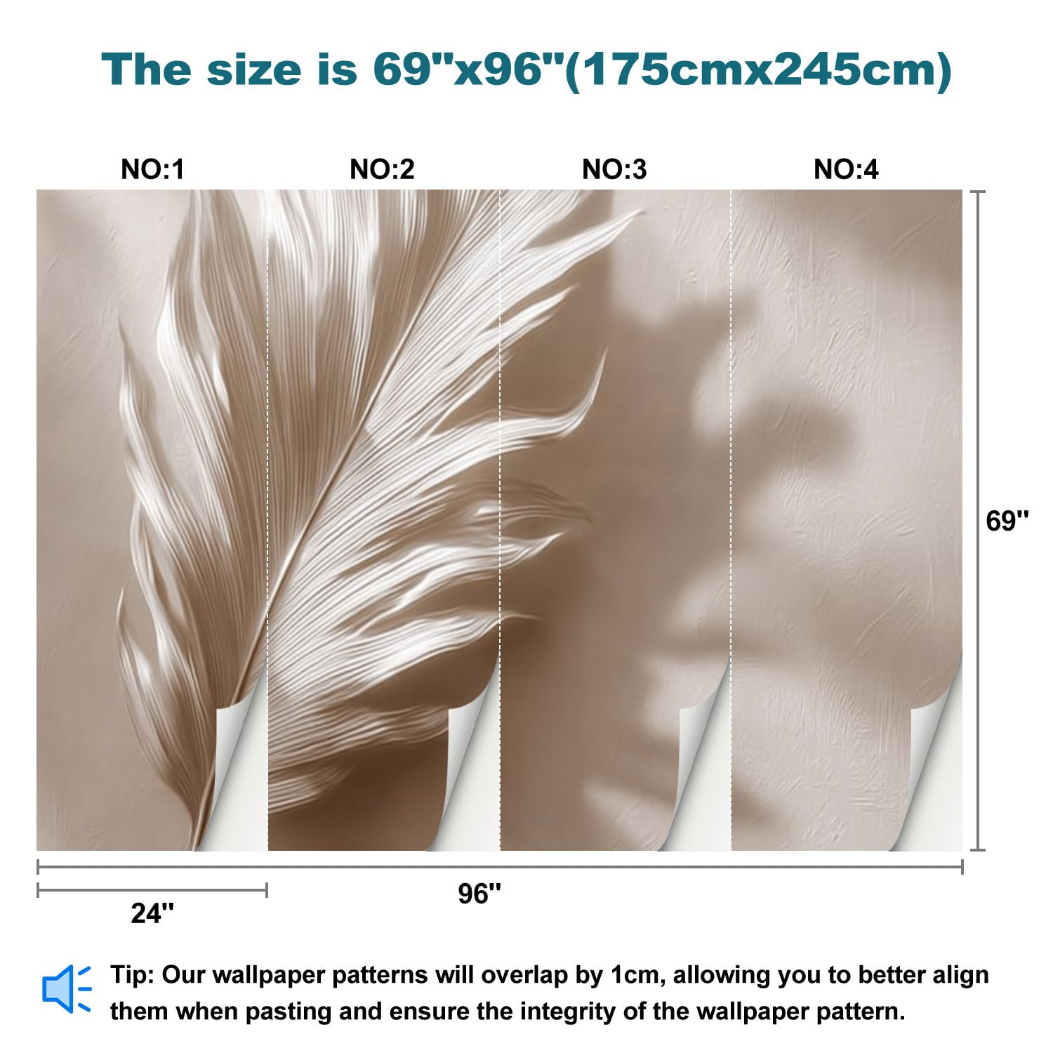 Peel and Stick Wallpaper Modern Minimalist Art Large Palm Leaf Beige Modern Art Wall Mural Decor Self Adhesive and Removable 69in x 98in
