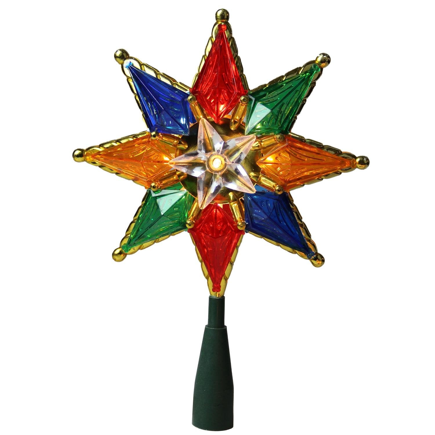 8” MultiColor Mosaic 8Point Star Christmas Tree Topper Clear Lights