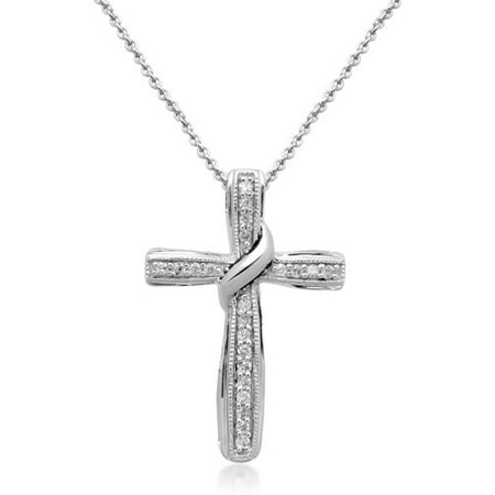 1/7 Carat T.W. Diamond Sterling Silver Cross Pendant, 18