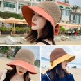 thumbnail image 5 of 100cm Mujeres Verano Contraste Color Para Visera Sombrero Tejido Paja Patchwork Dulce Bowknot Ala Ancha Uv Para Protección Vacaciones Gorra De Playa Plegable, 5 of 5