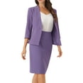 thumbnail image 4 of INSPIRE CHIC Business Skirt Suit Set for Women's 2 Piece Suit Collarless Blazer Pencil Skirt S Purple, 4 of 6