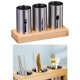 thumbnail image 2 of Soporte de cubertería de acero inoxidable, cesta con base de madera para horquillas, cuchillos, cucharas, restaurante de cocina Feliz Sencillez, 2 of 5