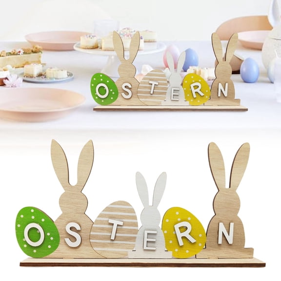 1-Pack Premium Handcrafted Wooden Easter "OSTERN" Bunny Sign (8.66") - Farmhouse Style Tiered Tray & Mantel Decor for Spring Holiday Indoor Home Display (Style G)