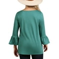 thumbnail image 3 of Doublju Womens 34 BELL Sleeve V Neck Tied Ruffle Casual Tunic Top With Plus Size, 3 of 5