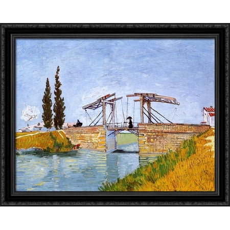 The Langlois Bridge 34x28 Large Black Ornate Wood Framed Canvas Art by Vincent van Gogh