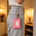 thumbnail image 5 of WeDecorBay 3 Inch Clear Window Photo Card Holders Ruffle Lace Design Lightweight Keychain Pouch for Student Earbud Coin Storage Backpack Organizer Daily Use Hot Pink,Free Size, 5 of 6