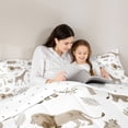 thumbnail image 4 of Castle Fairy Watercolor Elephant Giraffe Lion Full Size Bedding Sets 7 Pieces,Tropical Palm Leaves Wildlife Full Size Bed in a Bag,Off White Light Brown,Reversible, 4 of 7