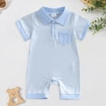 thumbnail image 2 of Baby Onesies Boy Baby Boy Stripe Romper Waffle Knit Short Sleeve Lapel Button Down Jumpsuit Bodysuit Newborn Summer Outfits, 2 of 8