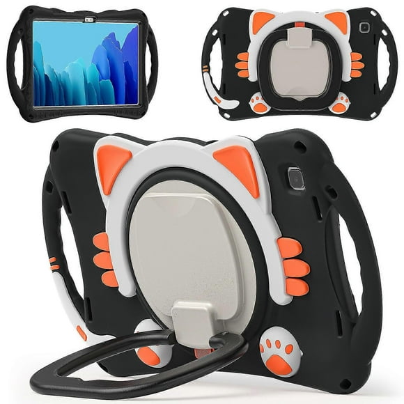 Kid Friendly Cat Design Case For Samsung Tab A7 10.4 Inch T500 T505 With Big Ring Stand, Two Portable Handle, Camera Protection Cover, Durable