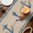 thumbnail image 3 of Blue Nautical Anchor Table Runner 72 Inches, Country Retro Ocean Beach Stripes Beige Bed Runner Dresser Scarves Tabletop for Indoor Outdoor Parties/Ceremony/Banquet, 14" x 72", 3 of 9