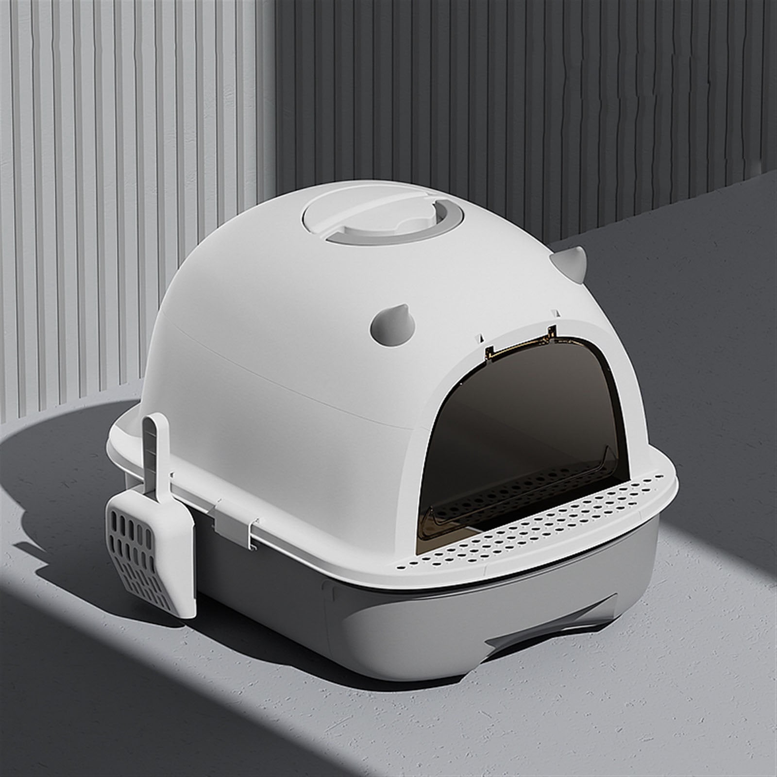 Small Litter Pan Fully Enclosed Litter Pan Drawer Cat Litter Pan with Lid Anti-Leakage & Odorless, Easy to Installation and Clean