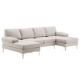 thumbnail image 6 of U-Shaped Sectional Sofa, 110 Inches Modern Linen Upholstered Sofa Couch with Chaise and Padded Cushion Seats, Convertible Modular Sofa with Metal Legs Accent Sofa for Living Room Apartment, Beige, 6 of 7