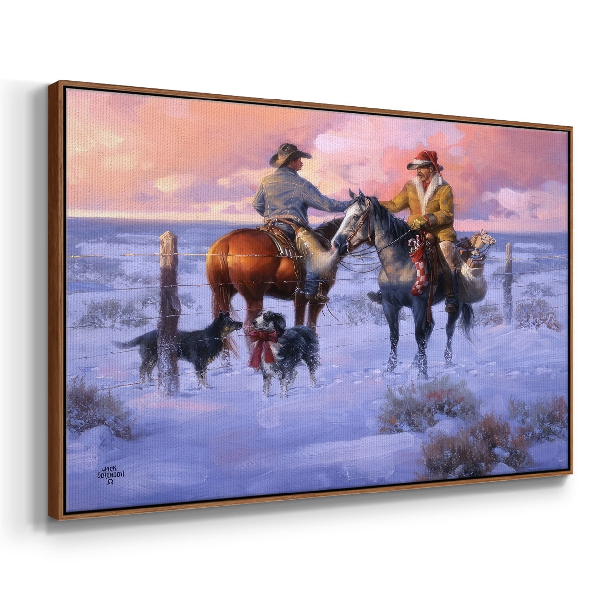 Sharin' Christmas with the Neighbors - Framed Gallery Wrapped Holiday Canvas - 17 x 25 - Rosewood Frame