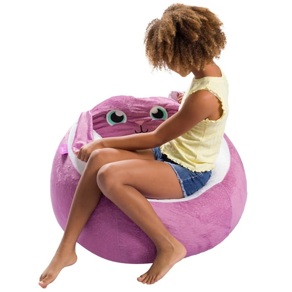 Posh Creations Cute Soft Bean Bag Chair for Kids, Furry, 2.5ft, Large, Animal - Purple Bunny
