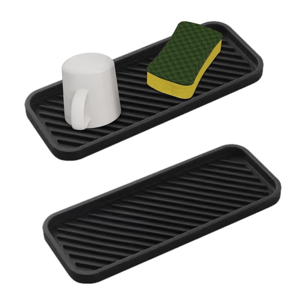 Alfombrilla de drenaje de silicona para jaboneras, organizador de fregadero, paquete de 2, soporte para esponja, organizador de fregadero de cocina para esponjas, líquido lavavajillas,