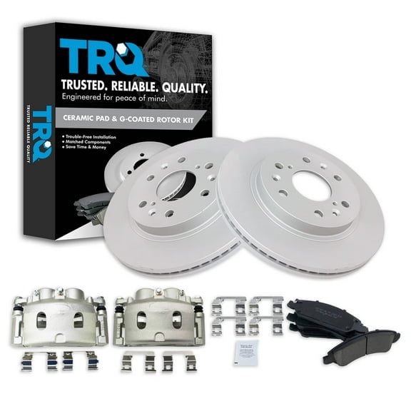 TRQ Front Ceramic Brake Pad & Coated Rotor Kit w/Caliper Fits Select Chevy SUV Truck