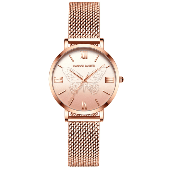 Women's Watches Rose Gold Waterproof Wrist Analog Butterfly Watch with Stainless Steel Mesh Band