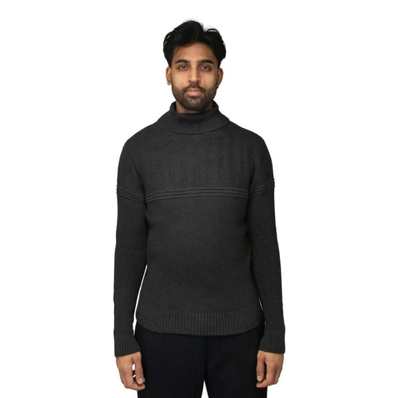 X RAY Men's Soft Slim Fit Pullover Top, Ribbed Knit Chunky Turtleneck Sweater for Men, Charcoal, Small